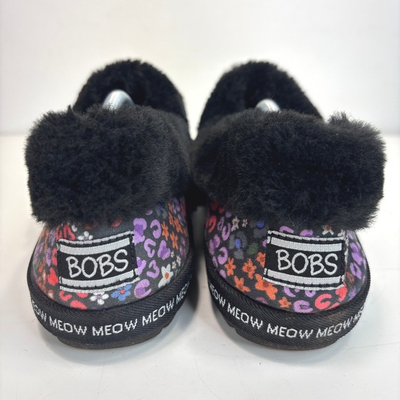 Skechers BOBS Too Cozy Meow Slippers Black Floral Leopard Cat Size 8 - Picture 8 of 12